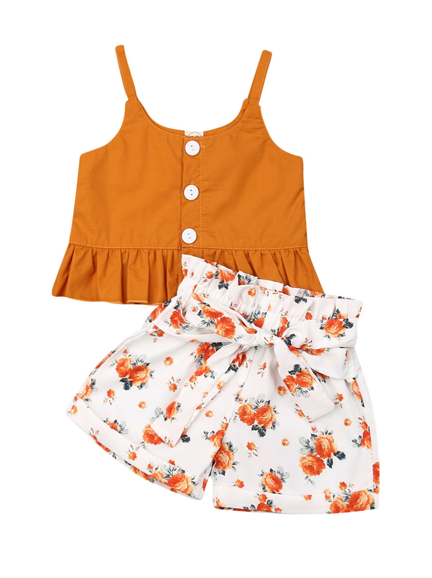 Sleeveless Striped Flower Top Vest Children Kid Clothes/2PC Summer Outfits Set for Girls Age 2 3 4 5 6 Years Old Shorts 