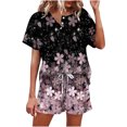 thumbnail image 2 of Summer Savings Clearance! Edvintorg Women's Summer 2 Piece Outfits Shorts Sets Fashion Women Casual Print Short Sleeve Button Tops Nightwear Shorts Sleepwear Sets Black S, 2 of 6