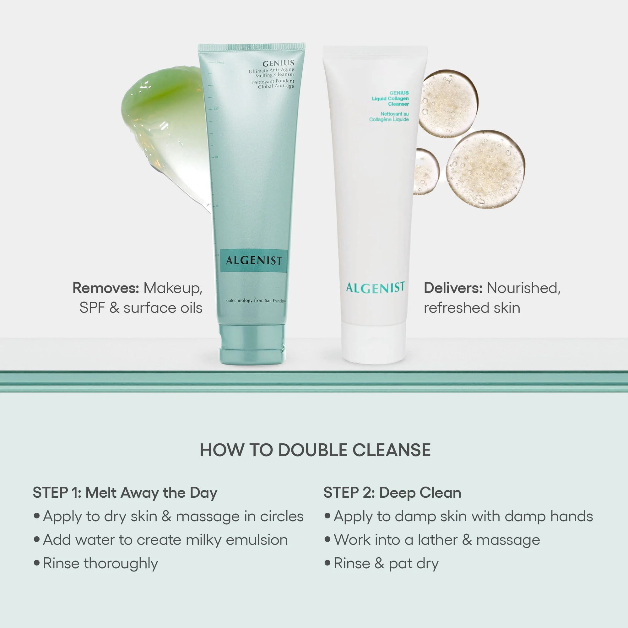 Algenist GENIUS Liquid Collagen Foaming Facial Cleanser - Travel Size Hydrating Face Wash & Makeup Remover with Alguronic Acid and Microalgae Oil to Nourish & Restore Skin's Radiance (1.5 oz, 2 count