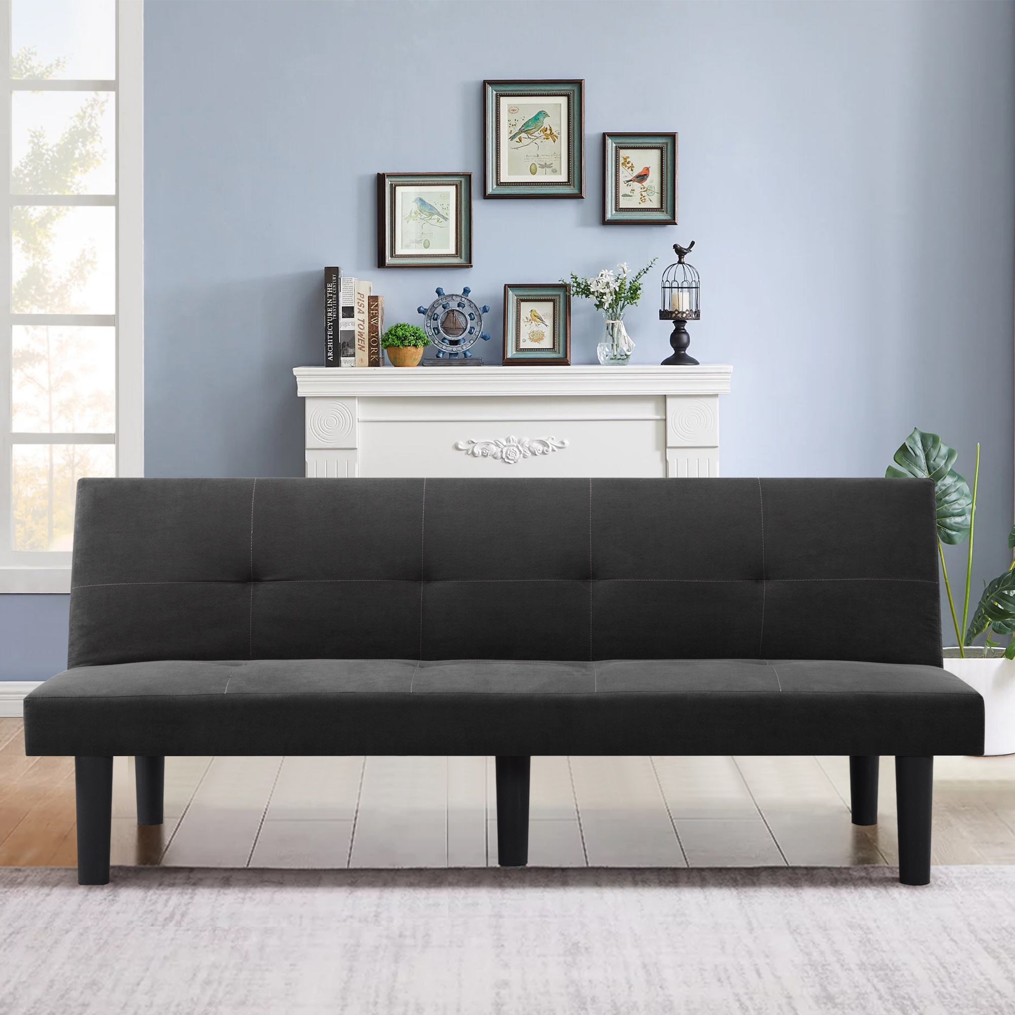 Leumius 70" Futon Sofa Bed,Modern Faux Suede Convertible Sleeper Sofa Bed with 3 Adjustable Backrest Angles,Futon Couch Loveseat for Small Place,Dark Gray