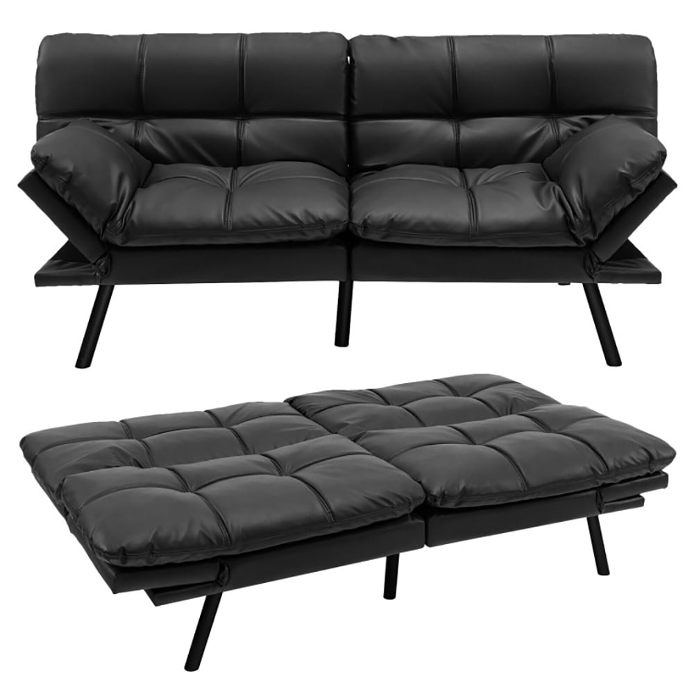 Finihen Sofa Bed, Convertible Memory Foam Couch Bed, Convertible Memory Foam Futon Sofa Bed with Adjustable Armrest, for Living Room, Black
