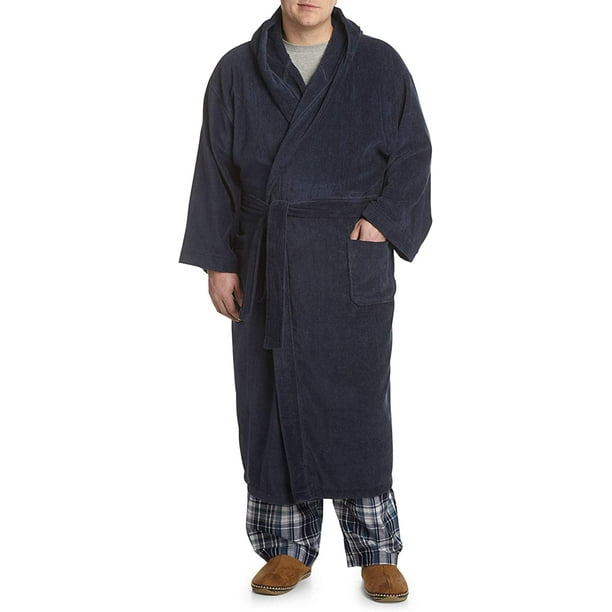 Harbor Bay by DXL Men's Big and Tall Hooded Terry Robe, Navy, 1XLTALL