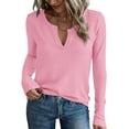thumbnail image 1 of Remera PRETTYGARDEN de Manga Larga con Cuello en V y Tejido Waffle Rosa Talle M, 1 of 5