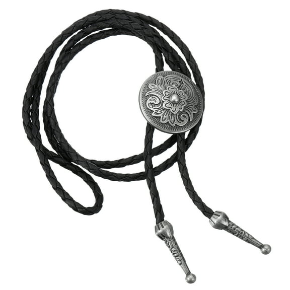 Uxcell Bolo Tie for Men, Western Cowboy Leather Necktie Flowers Bolo Tie Necklace Vintage for Men Women Shirts Suits Jackets Costume Accessories Jewelry Gift, Silver Tone
