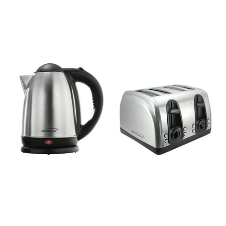Brentwood Appliances TS-445S 4-Slice Toaster with Extra-Wide Slots and KT-1790 1.7-Liter Stainless Steel Cordless Electric Kettle (Brushed Stainless Steel)