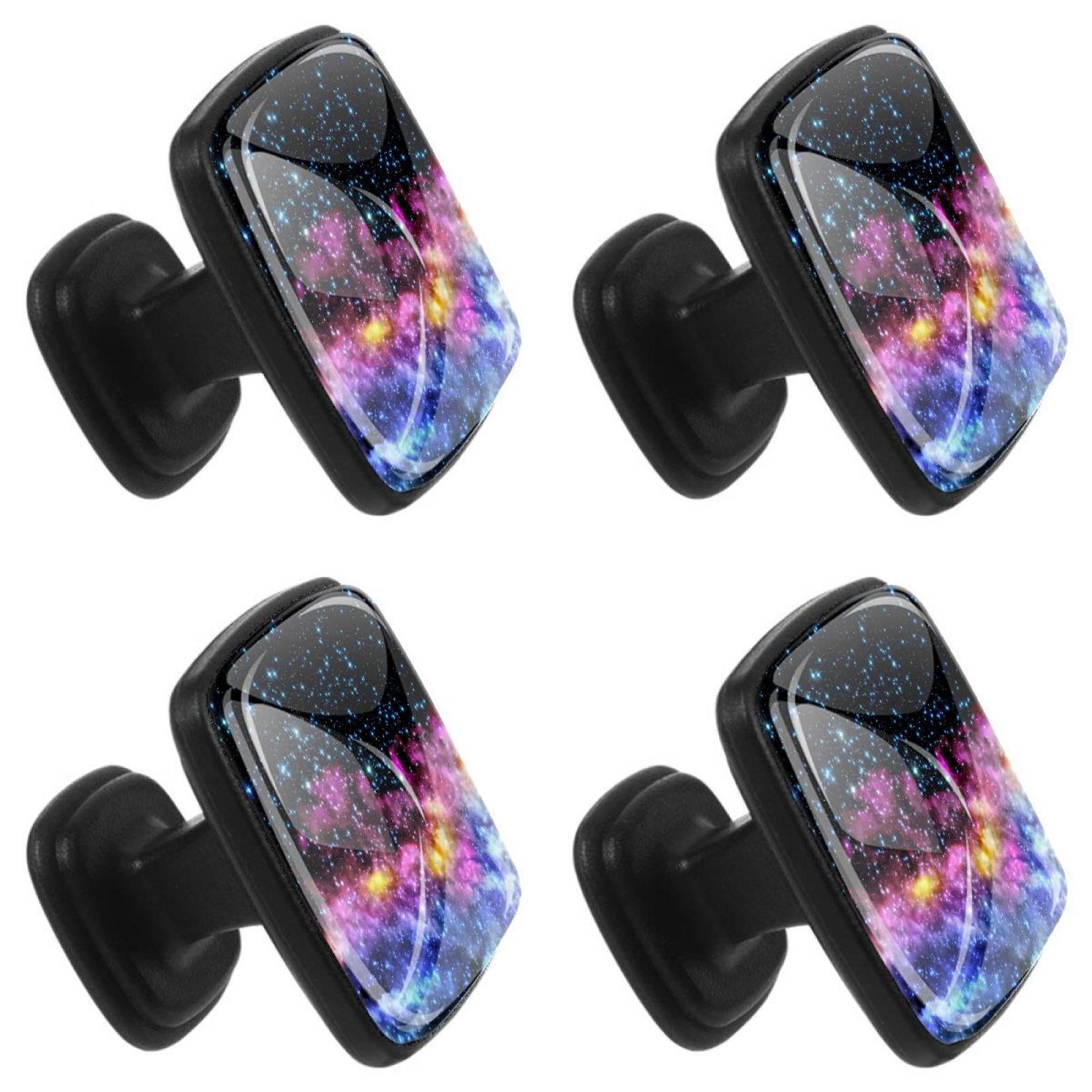 4 Pcs Square Cabinet Handle Cupboard Knob Drawer Pulls Handle Galaxy Nebula Starry Drawer Knobs with Screws Furniture Decoration