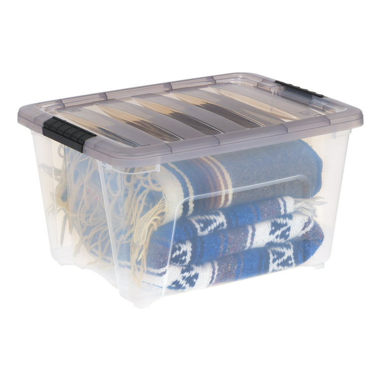 Plastic Storage Bins With Lid And Buckles, Clear Stackable