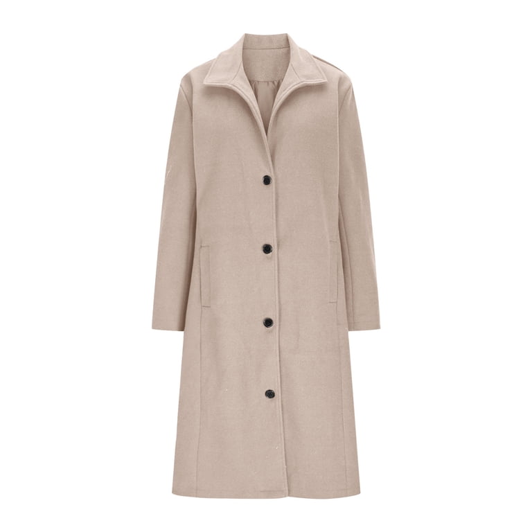 XFLWAM Women's Winter Wool Coat Stand Collar Single Breasted