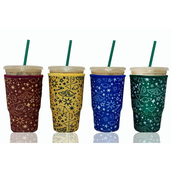 Baxendale and Co 4-Pack Large (32oz) Reusable Neoprene Insulator Sleeve for Iced Coffee or Cold Beverage Cups (Wanderlust Mix)