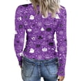 thumbnail image 5 of Halloween Womens Tops Long Sleeve Slim Funny Pumpkin Ghost Tunic Tops Party Spring Day Crew Neck Ribbed Tee Tops Dark Purple M, 5 of 6
