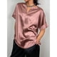 thumbnail image 3 of Blusa de satén con escote en V y manga corta para mujer, primavera y verano, color rosa puro, transpirable y elegante, talla XL, 3 of 6