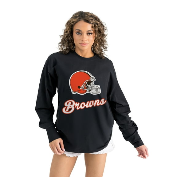 Women's Gameday Couture  Black Cleveland Browns Oversized Long Sleeve T-Shirt