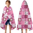thumbnail image 3 of Pink Plaid Baseball Pattern Hooded Bath Towel，60"x35" for Ages 3 To 12 Kids, Quick Dry Lightweight Soft Microfiber Hood Beach Towel Cover Up for Kids, 3 of 7