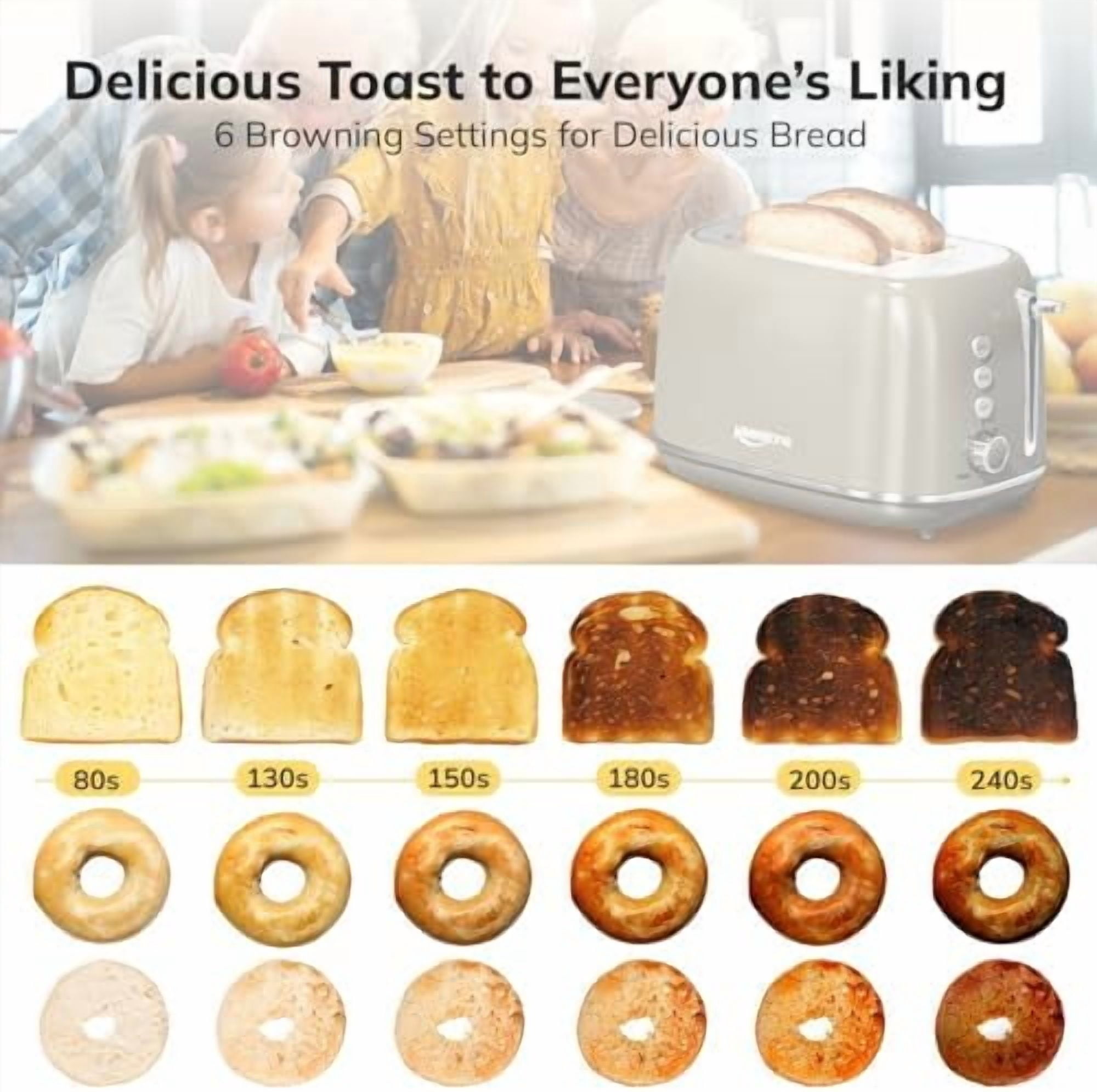2 Slice Stainless Steel Toaster Retro with 6 Bread Shade Settings, Bagel, Cancel, Defrost Function, 2 Slice Toaster with Extra Wide Slot, Removable Crumb Tray, Tauge