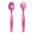 thumbnail image 3 of Juego de cuchara y tenedor para bebé, mangos cortos, entrenamiento para comer, utensilios de alimentación para niños pequeños de PP suave, juego de vajilla púrpura, 3 of 5