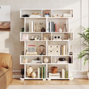 Topbuy 6-tier S-shaped Bookshelf 64 Open-back Bookcase Home Wood Organizer Free-standing Storage Shelf 2PCS White