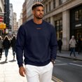 thumbnail image 3 of IAJDKMEK Men's Crewneck Pullover Fleece Sweatshirt - Long Sleeve Lightweight Relaxed Fit, Sweatshirts for Men Casual Basic Everyday Layer,Navy S, 3 of 9