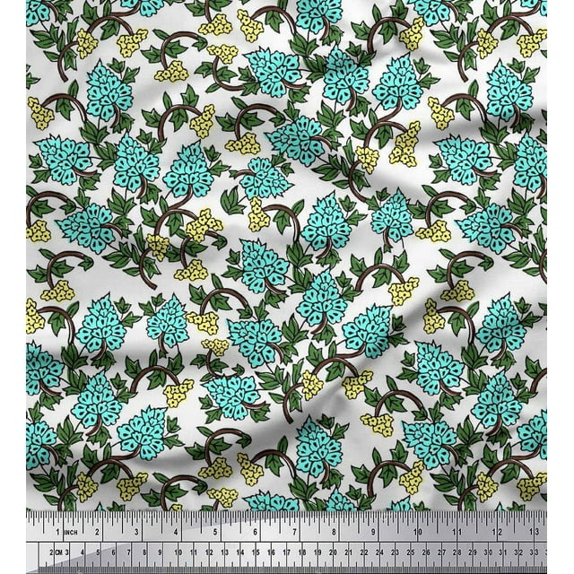 Soimoi Georgette Viscose Fabric Leaves & Floral Block Fabric Prints by Yard 42 Inch Wide
