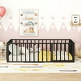 thumbnail image 2 of Aukfa Twin Size Metal Bed Frame with with Fence and Door, Floor Bed for Kids Toddler, Black, 2 of 8