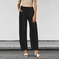 thumbnail image 2 of Womens Pants Women Casual Solid Color Trouser Pant Cotton Blend Drawstring Elastic Waist Pocket Long Wide Leg Pants, 2 of 7