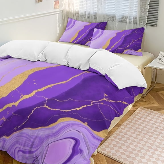 Purple Gold Marble Art-2 Bedding Set Couple Bedclothes Pillowcase Customized Home Textiles Bed Set for Bedroom Decoration