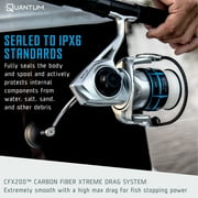 Quantum Strive Spinning Reel and Fishing Rod Combo, 10-Foot, 2-Piece, Heavy Power, Moderate-Fast Action Rod, Graphite Composite Blank, Size 8000 Reel, 4+1 Bearings, 4.7:1 Gear Ratio, Silver/Blue