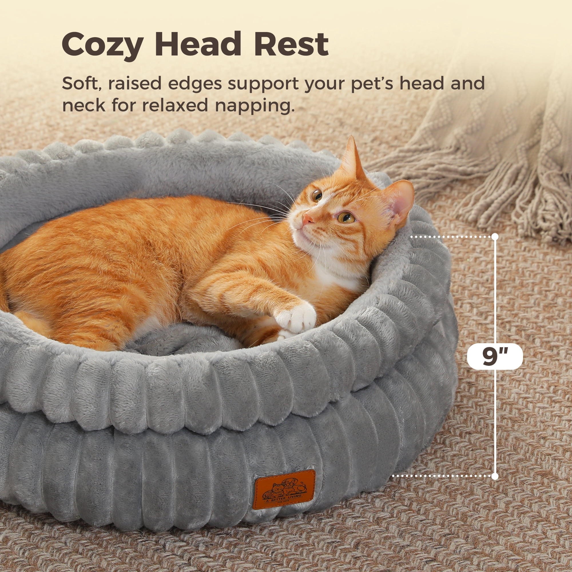 PAWZ Road 24" Cat Bed Soft Plush Kitten Bed Washable Round Pet Bed for Indoor Cats and Puppy, Gray