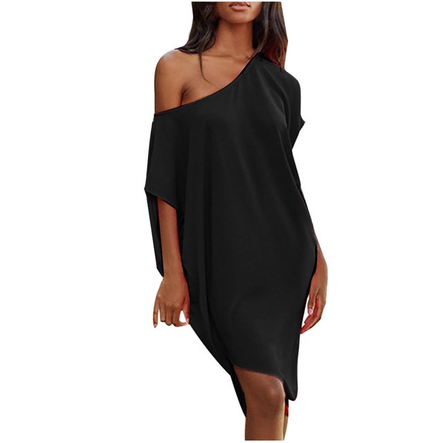 Vestidos lisos de manga con hombros descubiertos informales sexys a la moda de verano para mujer Fridja bnh6702