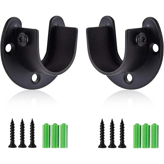 NOGIS Stainless Steel Closet Rod Brackets, 1.5 Inch Diameter Closet Rod Support 2 Pcs, Heavy Duty Curtain Rod Holder, Black End Support for Closet Rod with Screws