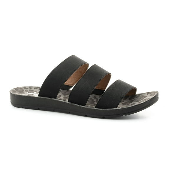 Corkys Footwear Womens Dafne Top Strap Slip On Sandal (7, Black / Grey Leopard)
