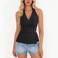 thumbnail image 2 of FRSASU Hauts Dos Nu Sans Manches à Col en V pour Femmes, Ajustés, Mode Été Décontractée, Noir G(L), 2 of 9