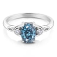 thumbnail image 2 of Gem Stone King 925 Sterling Silver Persian Blue Moissanite and White Created Sapphire 3-Stone Rings for Women (1.46 Cttw, Gemstone, Oval 8X6MM, Available in Size 5, 6, 7, 8, 9), 2 of 4