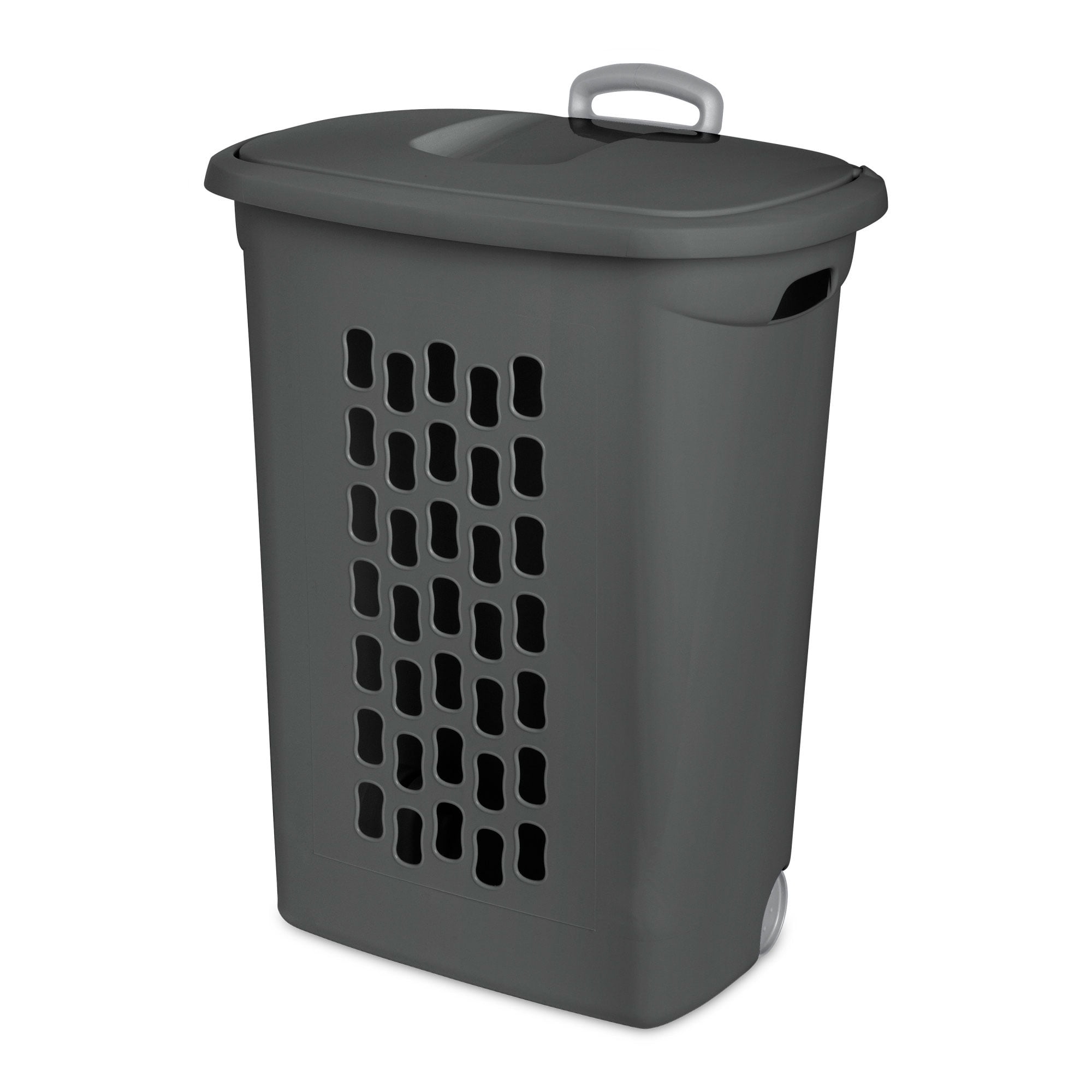 Sterilite 3-Pack Ultra Wheeled Hamper, Laundry Basket with Lid and Handle, Flat Gray