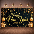 thumbnail image 6 of Gold Theme Happy New Year Banner Festive New Year Display Snowflake Pattern Star Decor 2026 Backdrop for New Year Party 2026 Celebration Holiday Gathering, 6 of 9