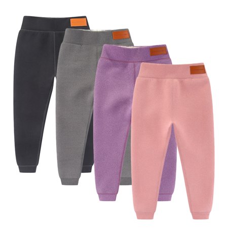 Esaierr Kids Girls Warm Stretch Leggings for Toddler Winter Soft Pants Autumn Solid Colour Thick Fleece Cotton Length Pants for 2-14 Y