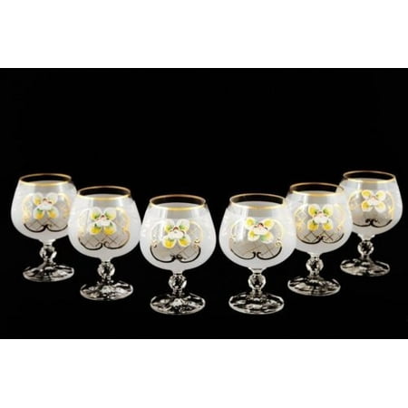 Bohemian Crystal Colored Glasses, 6-pc Vintage WHITE Brandy Cognac Snifters