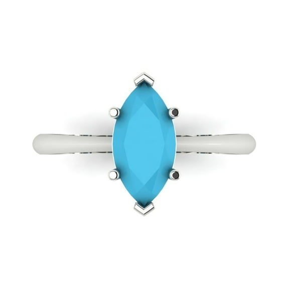 Clara Pucci 14K White Gold 1.5ct Turquoise Solitaire Ring for Women