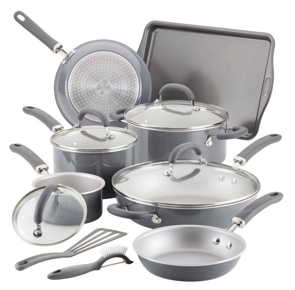 Rachael Ray 13 Pc Create Delicious Aluminum Nonstick Cookware Set, Gray Shimmer