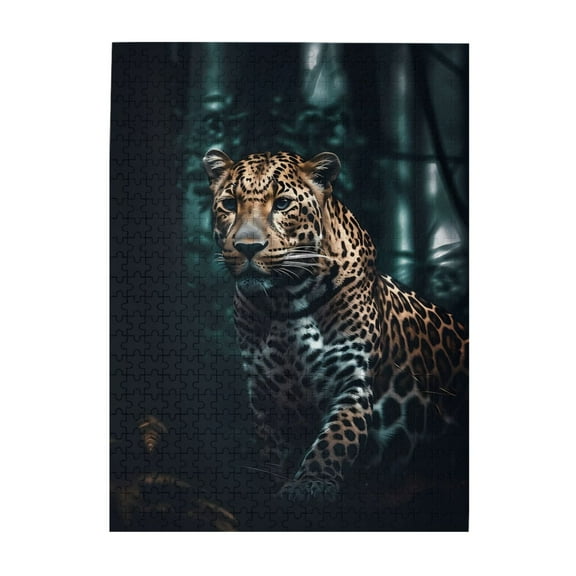 500-Piece Wooden Jigsaw Puzzle for Adults - Jungle Forest Wildlife Leopard , Interlocking Pieces with Guide Letters, Holiday Gift & Home Decor