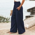 thumbnail image 5 of DENGDENG High Waisted Palazzo Pants for Women with Pockets Elastic Wide Leg Pants Loose Fit Straight Fall Womens Plus Work Pants Cotton Linen Pleated Solid Color Pants for Women Dressy Casual Navy 3XL, 5 of 7