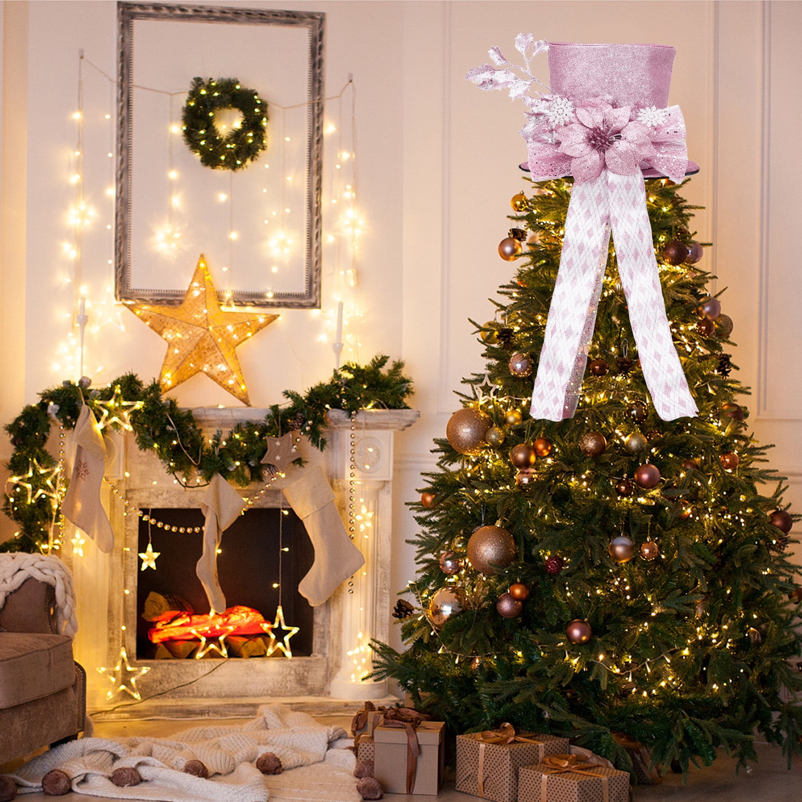 Towallmark Christmas Tree Topper, Ribbon Bow Topper for Tree,Xmas Ornaments for Holiday Decor, Great Gift Christmas Decoration,9.84 x 9.84 in