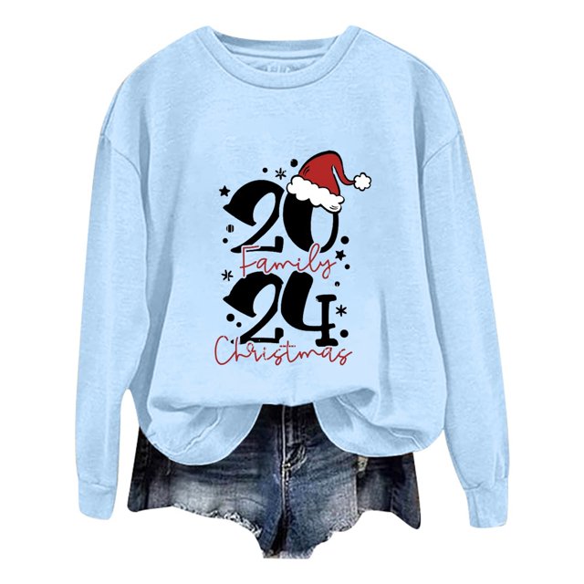 WEAIXIMIUNG Chandail en Molleton Surdimensionné pour Femmes Noël Manches Longues Col Rond Imprimé Lettre Léger Ample