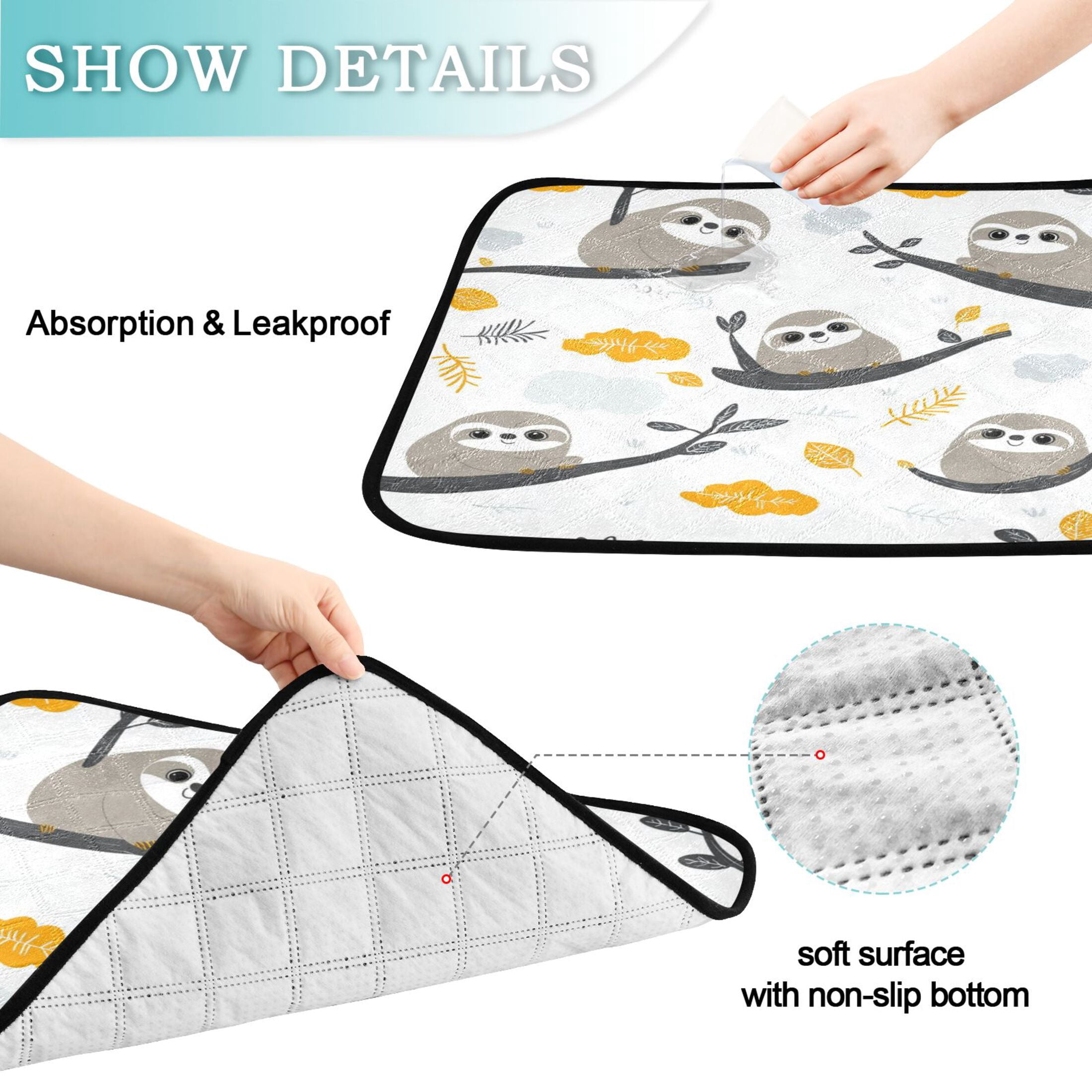 Qxltty Cute Sloth Patterns Lying on A Branch Cat litter Pads Pet Set of 3 Diaper Mats Center Anti-leakage Layer Absorbent Soft and Comfortable