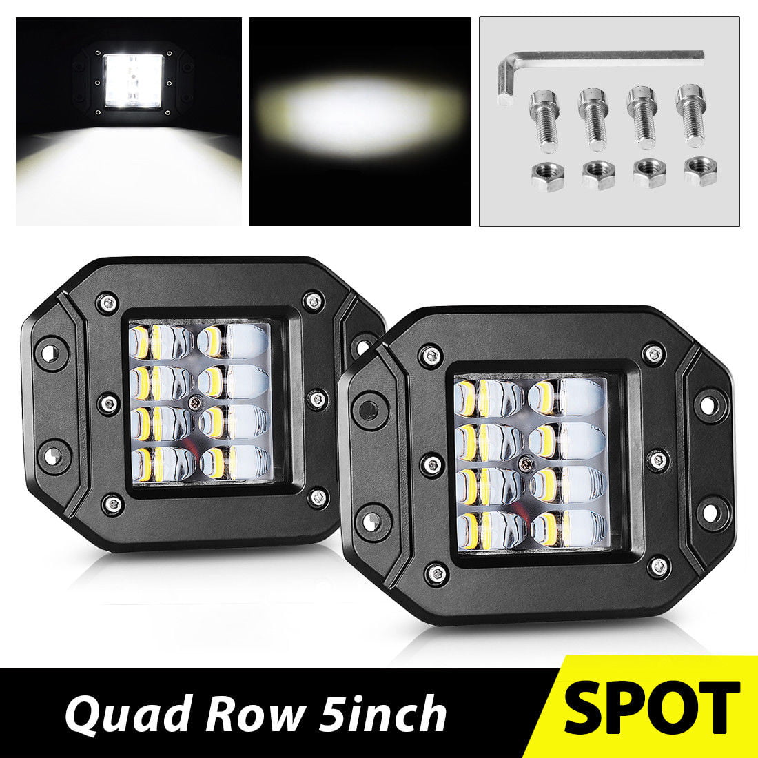 Flush Mount LED Pods 2PCS 5" Quad Row Offroad Driving Fog Lights 80W 8000LM LED 