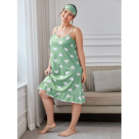 

Women s Plus Allover Heart Print Cami Night Dress With Eye Cover 2022 A054W