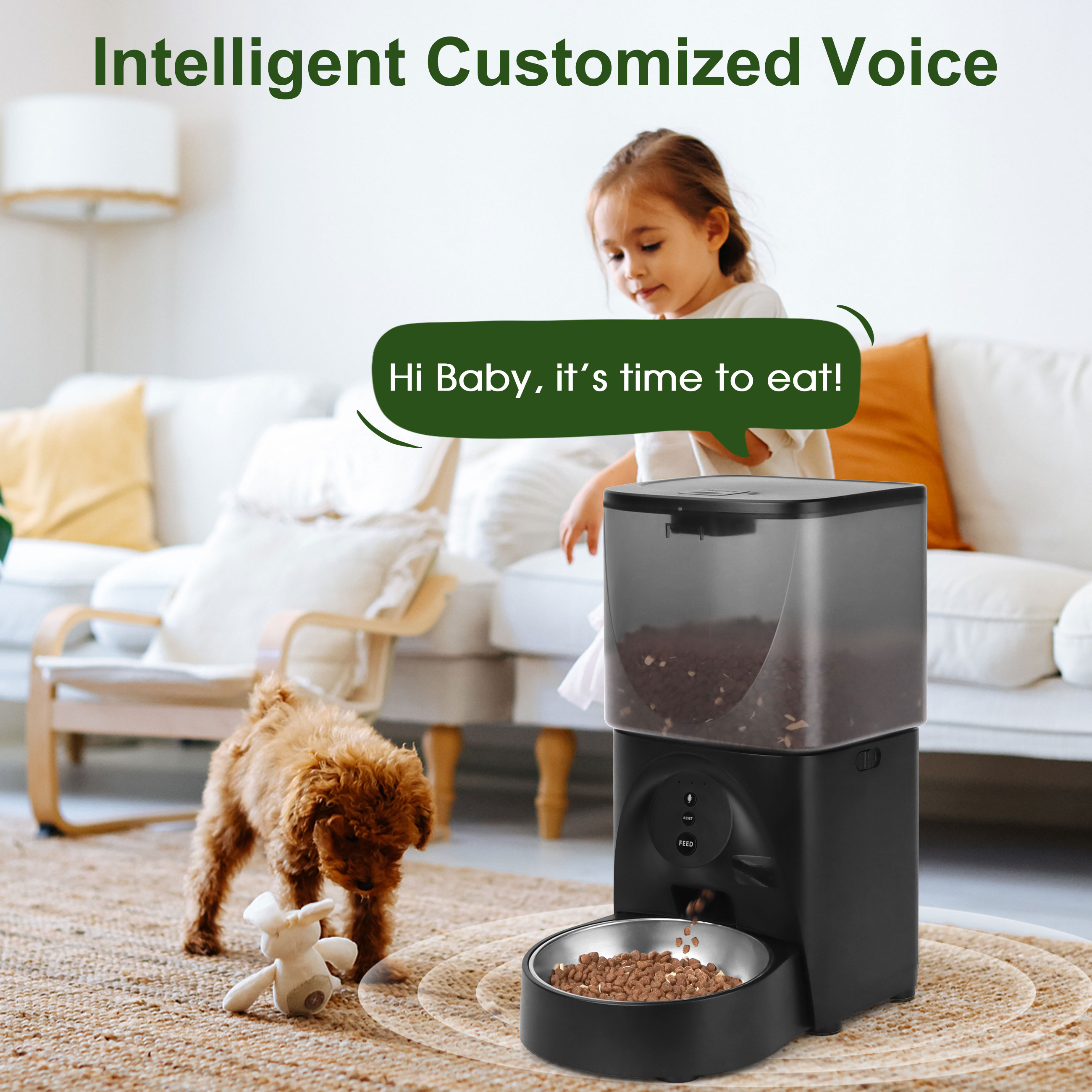 Cobectal Automatic Dry Cat Feeder with Adjustable Station, Voice Control & Dual Power Supply