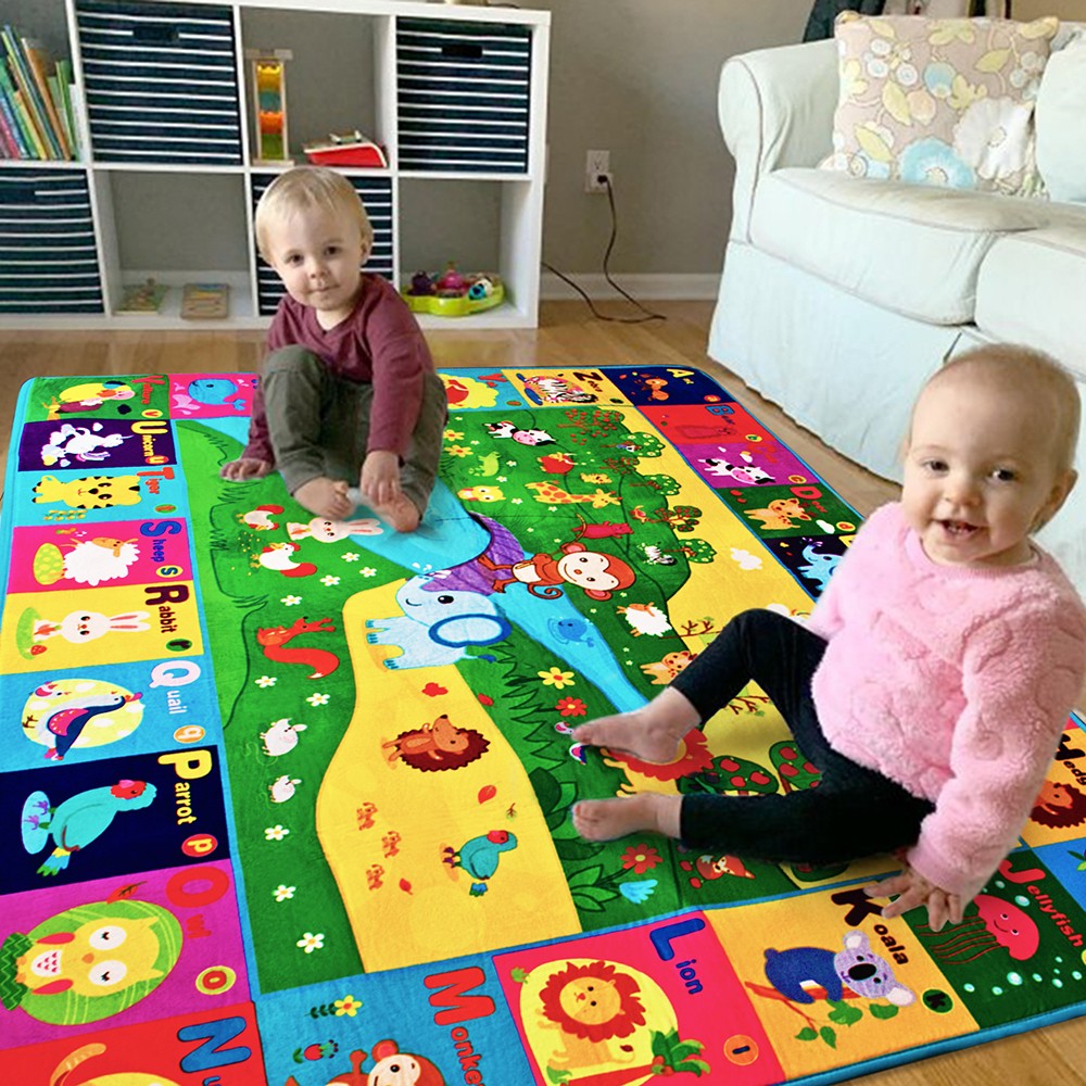 beetoy Baby Play Mats for Floor Crawling Mat Baby Play Rug Foldable Non-Slip Thick Plush Surface Animal Alphabet Play Mat for Baby (59 * 44 Inch, 6mm)