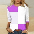 thumbnail image 2 of ZQGJB Fall Womens 3/4 Sleeve Color Block Print Shirts Lightweight Casual Dressy Round Neck Graphic T-Shirts Trendy Athletic Workout Pullover Tops Purple XXXL, 2 of 5