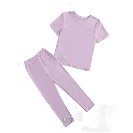 

Casual Letter Print Round Neck Short Sleeve Lilac Purple Toddler Girls Two-piece Outfits (Girl s)