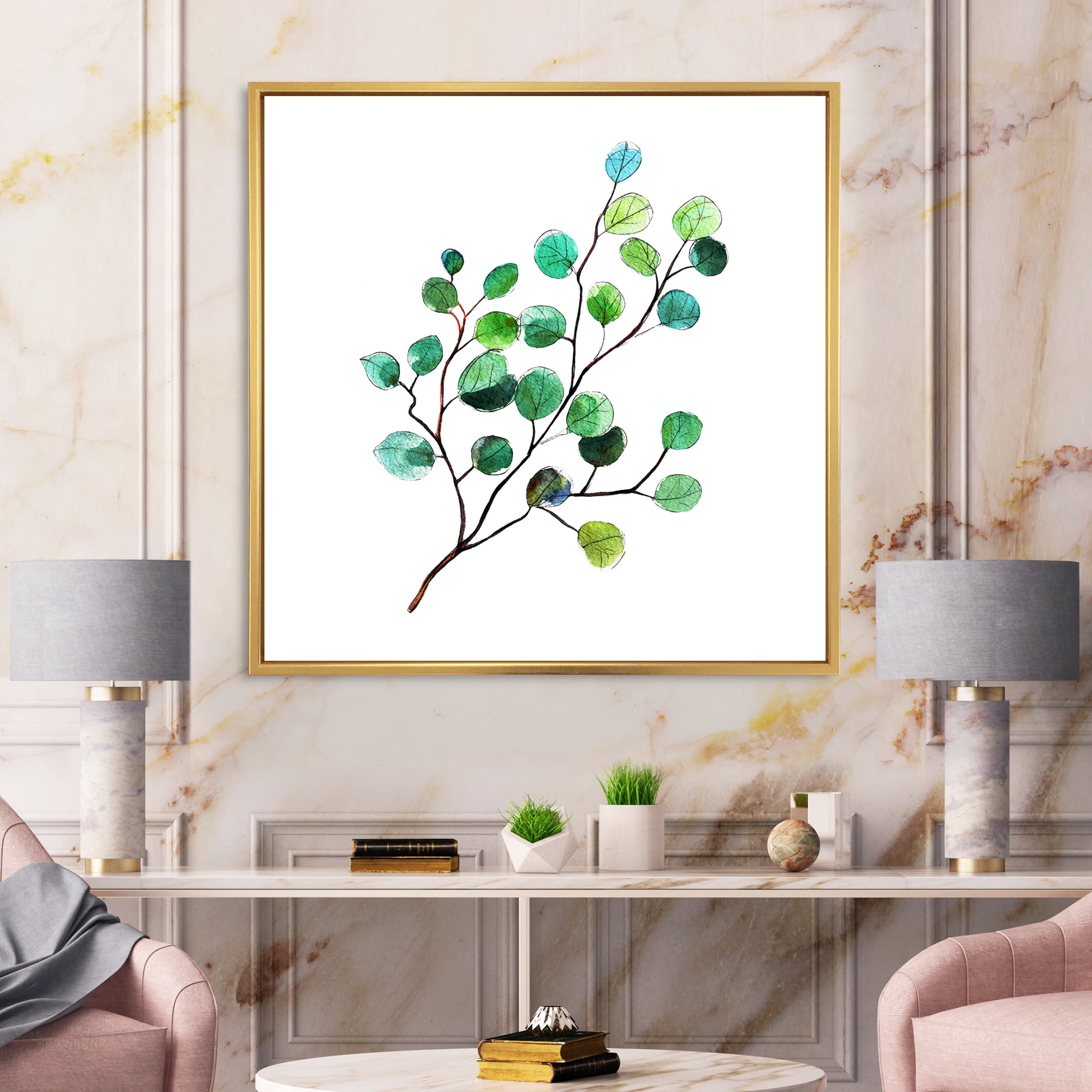 Designart 'Young Eucalyptus Branches and Leaves IV' Traditional Framed Canvas Wall Art Print